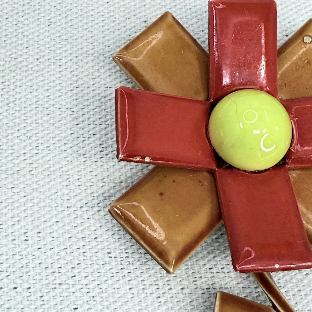 Vintage Arthur Pepper Enamel‎ Flower Brooch MCM Geometric Mod Pop Art
